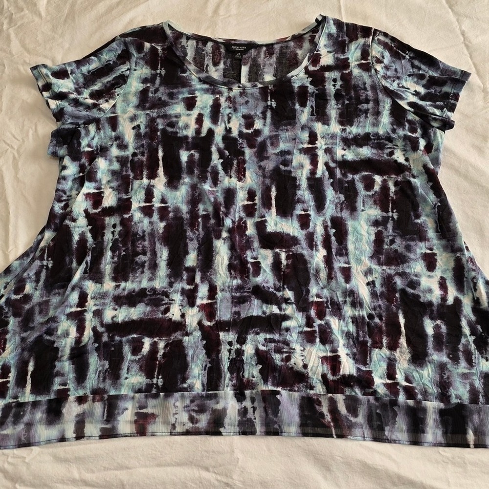 Simply Vera Vera Wang Abstract Short Sleeve Top - Black, Blue, White 2X /0012
